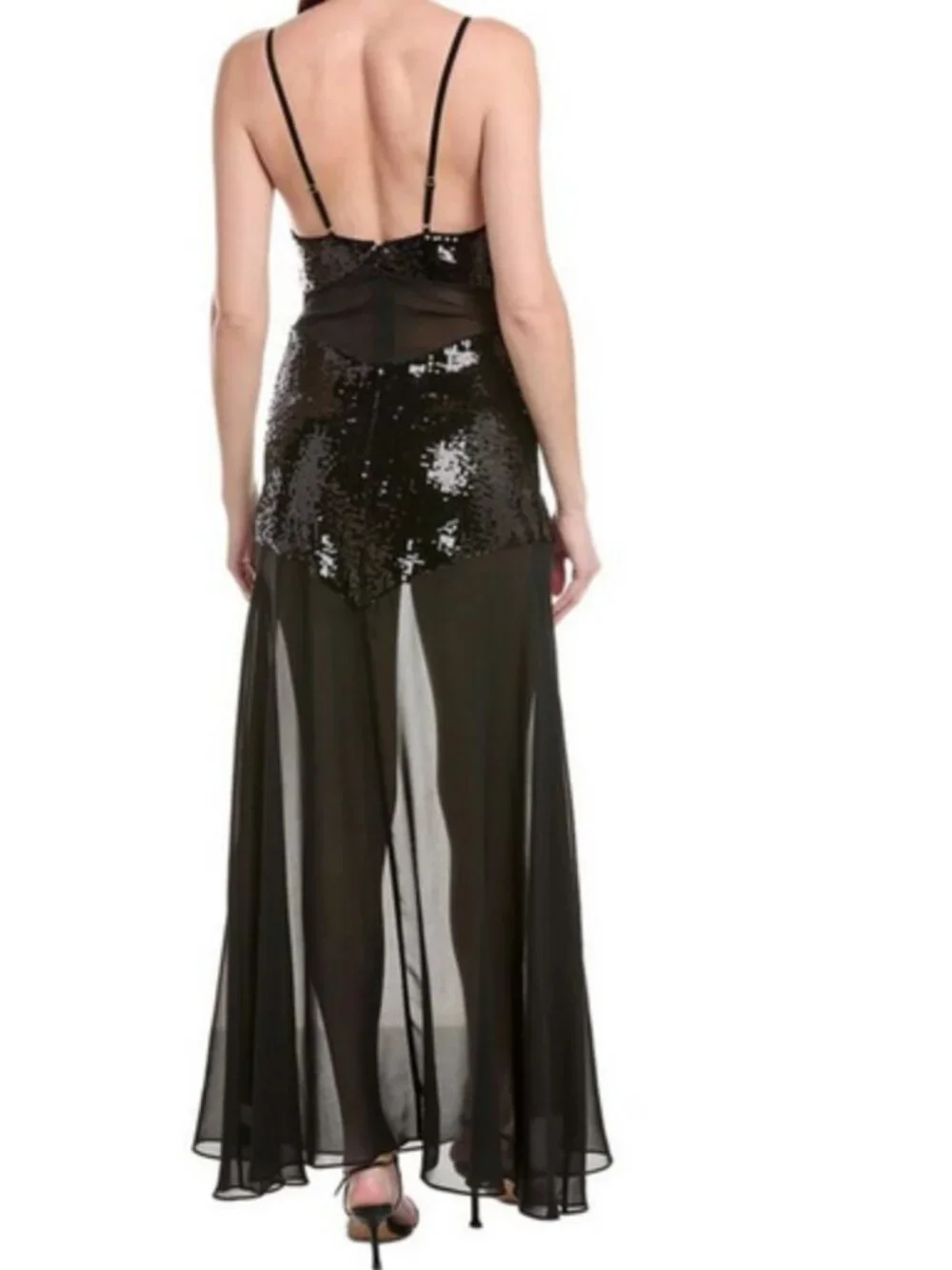 New! WeWoreWhat Sheer Panel Sequin Maxi Dress in Black Sz 6 - Picture 8 of 10